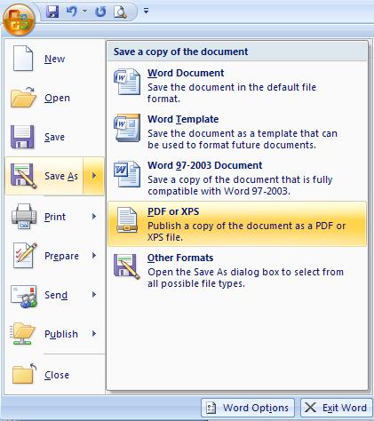 Word to Pdf converter utilizand Office 2007